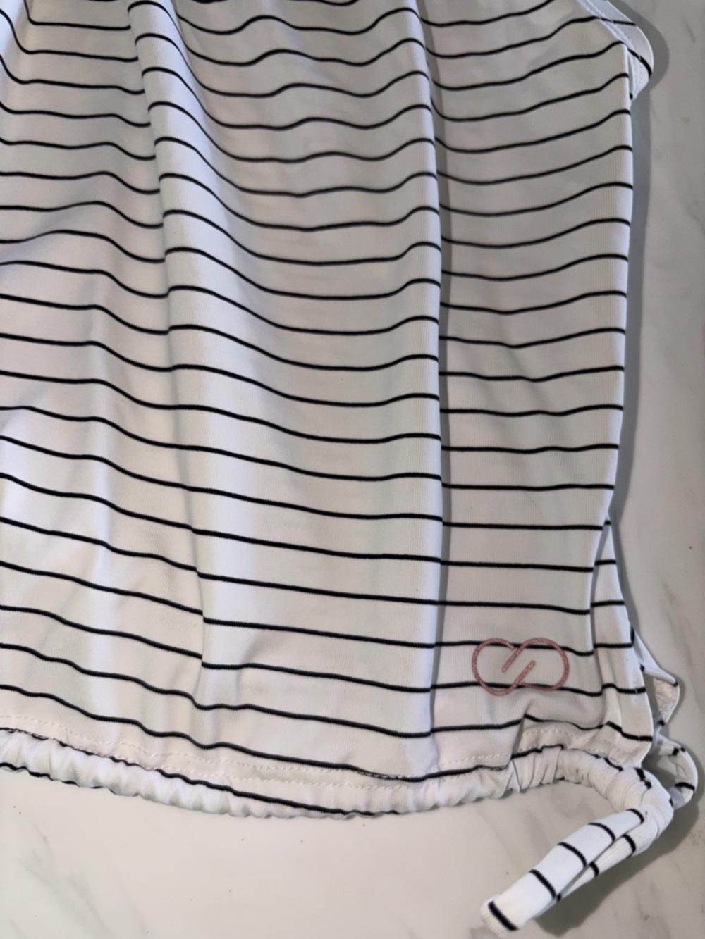 Calia black white stripe blouson tankini top bra strappy layer swim suit l - Picture 2 of 4
